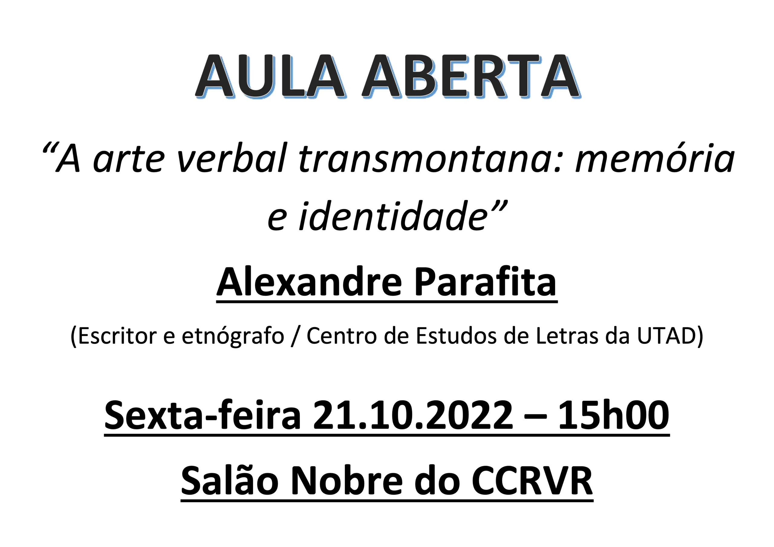 Aula Aberta de 21 de outubro – Alexandre Parafita